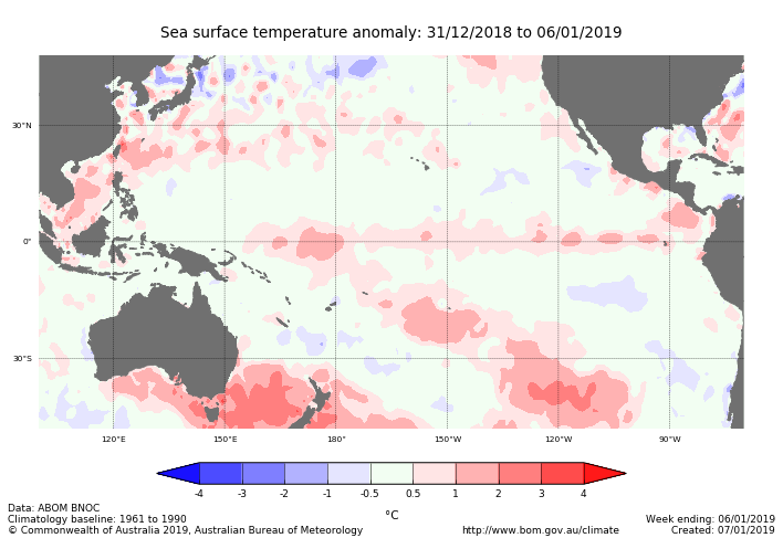 Weekly sea surface temperature anomalies in the tropical Pacific